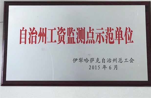 清源供水2015年6月榮獲自治州工資監(jiān)測點示范單位